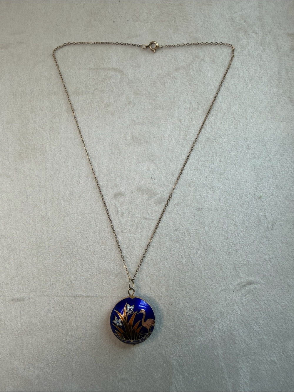Gold fill 14K Blue Enamel Floral Pendant Necklace- Vintage - Picture 4 of 13